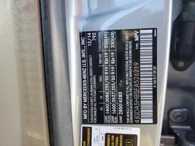 4JGDA5HB5FA526219 - 2015 MERCEDES-BENZ ML 350 4MATIC GRAY photo 13