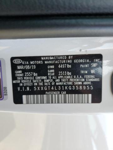 5XXGT4L31KG358955 - 2019 KIA OPTIMA LX WHITE photo 12