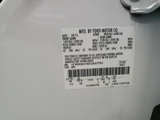 1FM5K8GT8EGA57703 - 2014 FORD EXPLORER SPORT WHITE photo 13