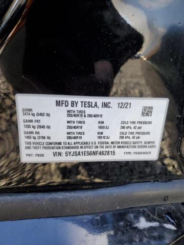 5YJSA1E56NF462815 - 2022 TESLA MODEL S BLACK photo 12