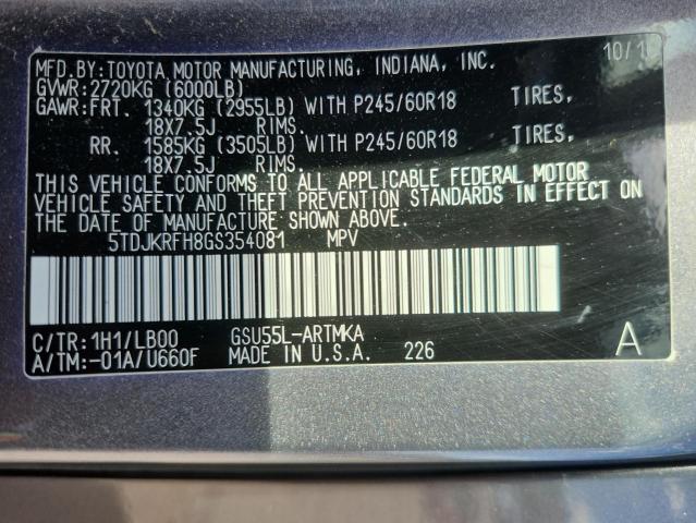 5TDJKRFH8GS354081 - 2016 TOYOTA HIGHLANDER XLE Թուխ լուսանկար 13