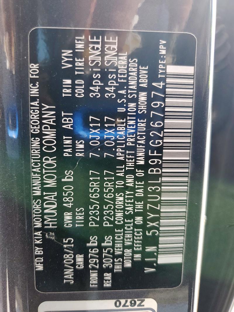 5XYZU3LB9FG267974 - 2015 HYUNDAI SANTA FE S CHARCOAL photo 13