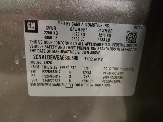 2CNALDEW5A6390596 - 2010 CHEVROLET EQUINOX LT GRAY photo 12