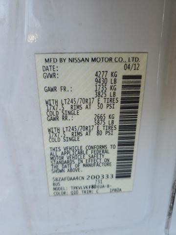 5BZAF0AA4CN200333 - 2012 NISSAN NV 3500 S WHITE photo 12