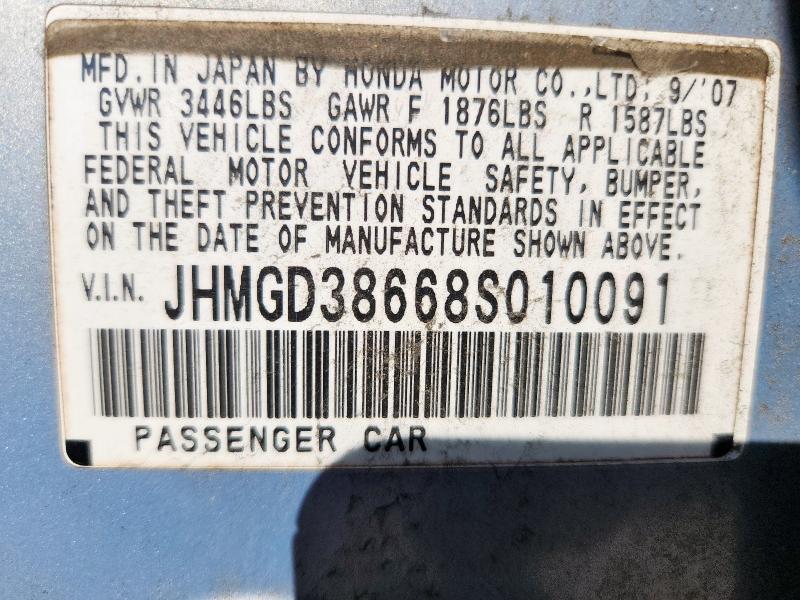JHMGD38668S010091 - 2008 HONDA FIT SPORT BLUE photo 12