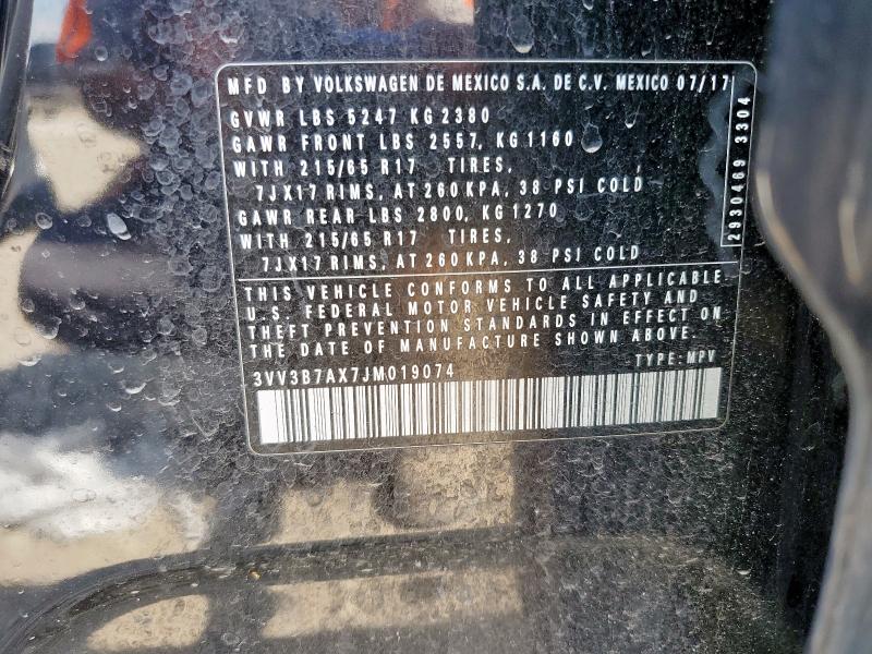 3VV3B7AX7JM019074 - 2018 VOLKSWAGEN TIGUAN SE 黑色 照片 12