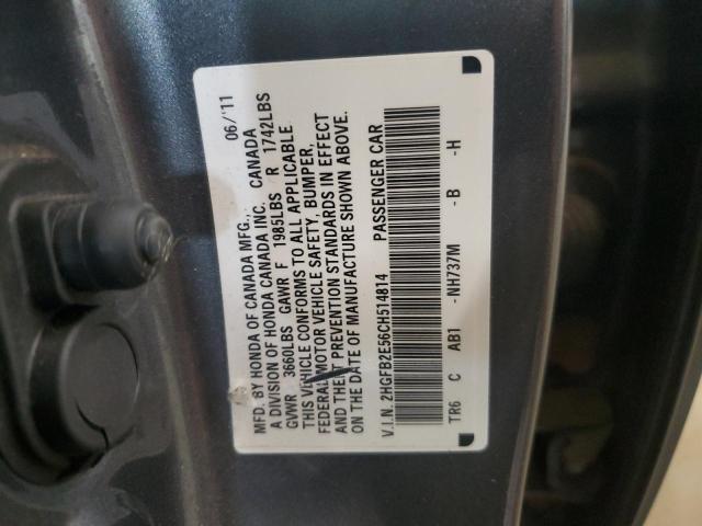 2HGFB2E56CH514814 - 2012 HONDA CIVIC LX GRAY photo 12