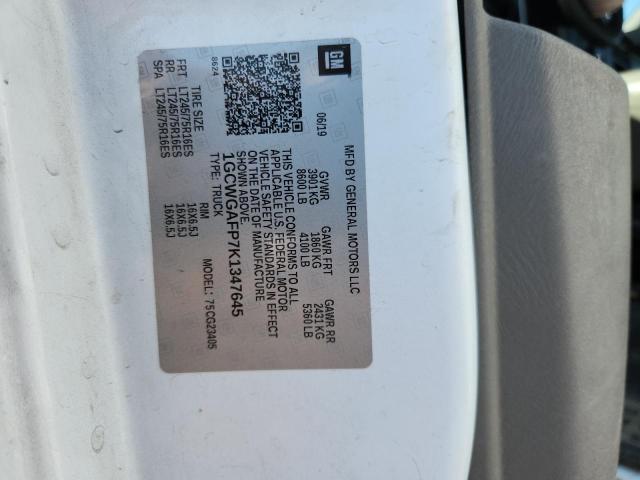 1GCWGAFP7K1347645 - 2019 CHEVROLET EXPRESS G2 WHITE photo 12