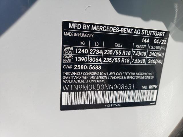 W1N9M0KB0NN008631 - 2022 MERCEDES-BENZ EQB 300 4MATIC WHITE photo 12