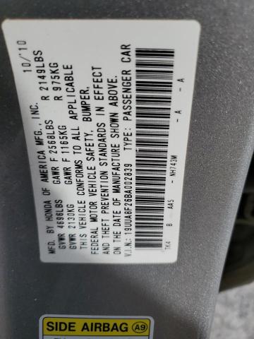 19UUA8F26BA002839 - 2011 ACURA TL SILVER photo 12