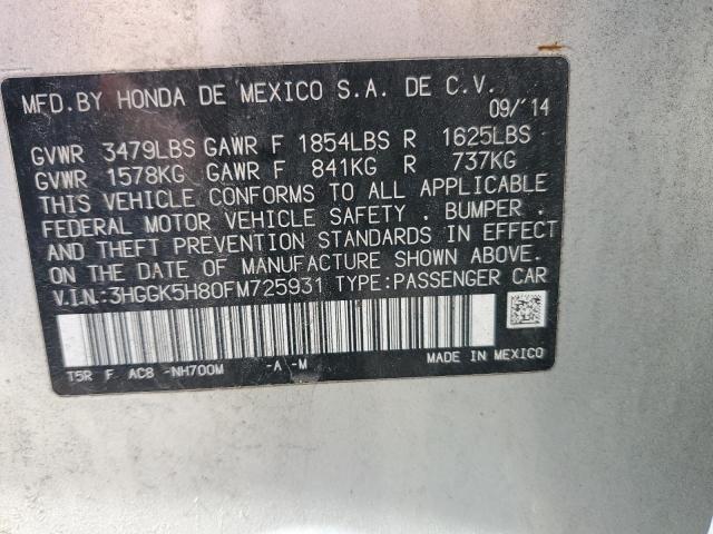 3HGGK5H80FM725931 - 2015 HONDA FIT EX SILVER photo 12