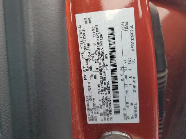 1FMCU9J94LUA58706 - 2020 FORD ESCAPE TITANIUM ORANGE photo 12