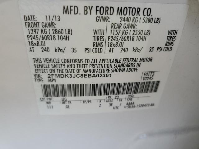 2FMDK3JC8EBA02361 - 2014 FORD EDGE SEL WHITE photo 12