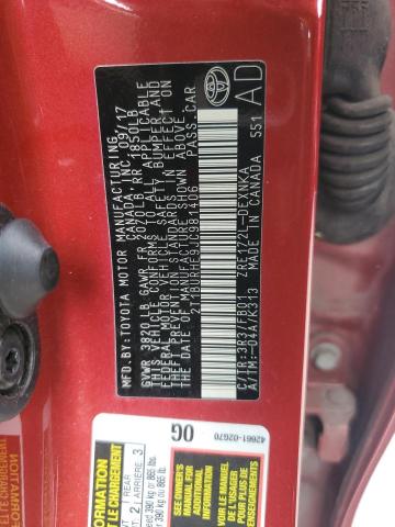 2T1BURHE9JC981406 - 2018 TOYOTA COROLLA L 勃艮第红 照片 12