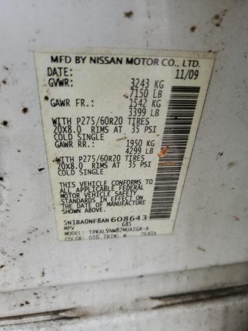 5N1BA0NF8AN608643 - 2010 NISSAN ARMADA PLATINUM WHITE photo 13