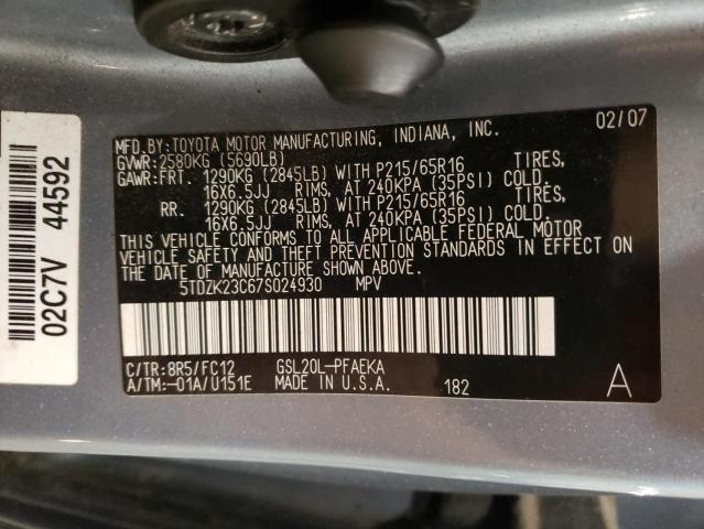 5TDZK23C67S024930 - 2007 TOYOTA SIENNA CE BLUE photo 13