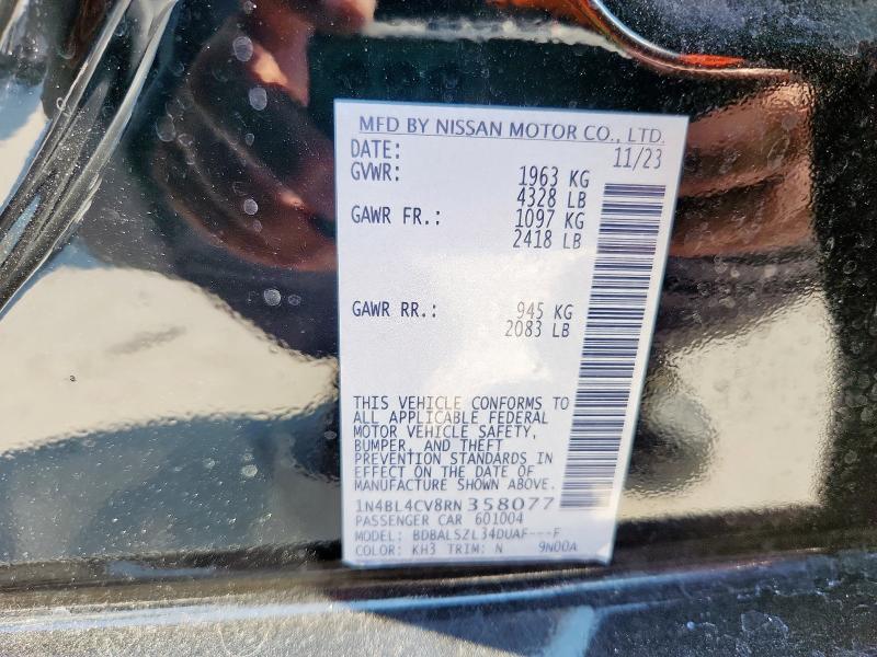 1N4BL4CV8RN358077 - 2024 NISSAN ALTIMA SR BLACK photo 12