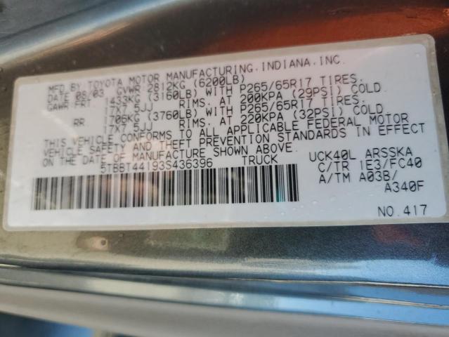 5TBBT44193S436396 - 2003 TOYOTA TUNDRA ACCESS CAB SR5 GRAY photo 12