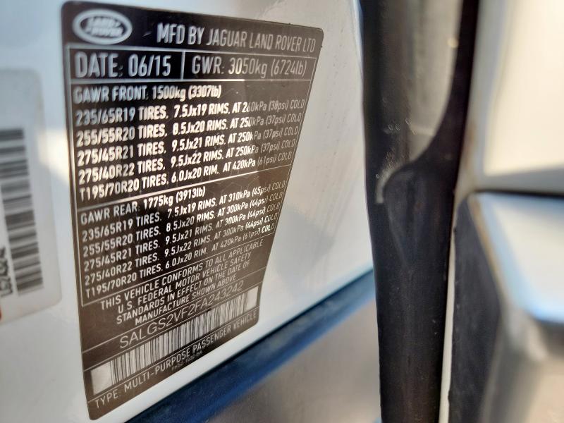 SALGS2VF2FA243242 - 2015 LAND ROVER RANGE ROVE HSE WHITE photo 14