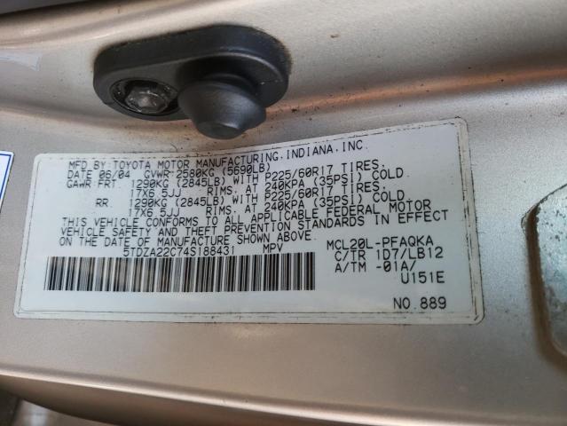 5TDZA22C74S188431 - 2004 TOYOTA SIENNA XLE SILVER photo 13