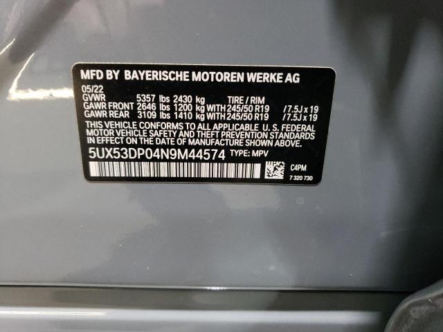 5UX53DP04N9M44574 - 2022 BMW X3 XDRIVE30I GRAY photo 13