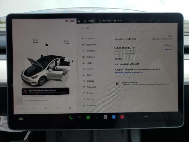 7SAYGAEE9NF536935 - 2022 TESLA MODEL Y Білий фото 9