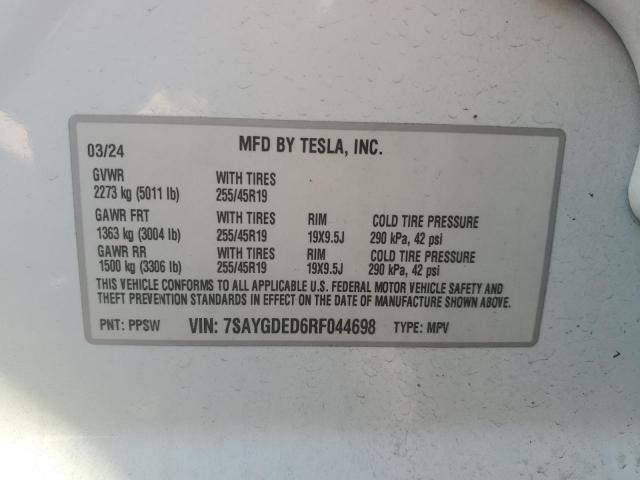 7SAYGDED6RF044698 - 2024 TESLA MODEL Y WHITE photo 12