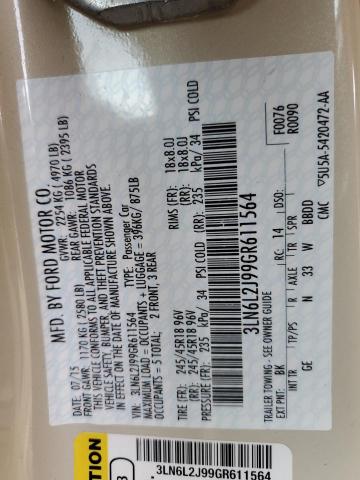 3LN6L2J99GR611564 - 2016 LINCOLN MKZ CREAM photo 12