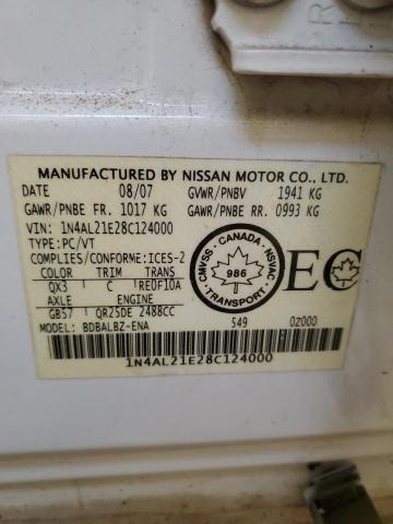 1N4AL21E28C124000 - 2008 NISSAN ALTIMA 2.5 WHITE photo 13