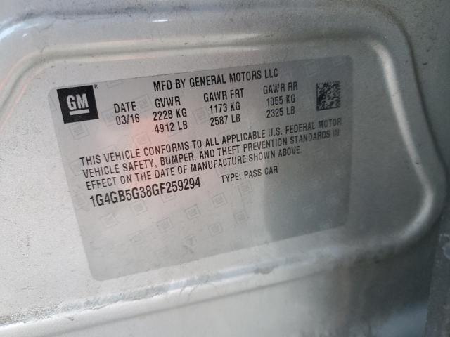 1G4GB5G38GF259294 - 2016 BUICK LACROSSE SILVER photo 12