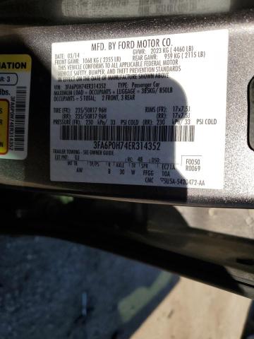 3FA6P0H74ER314352 - 2014 FORD FUSION SE GRAY photo 13