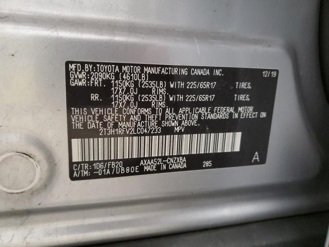 2T3H1RFV2LC047233 - 2020 TOYOTA RAV4 LE SILVER photo 13