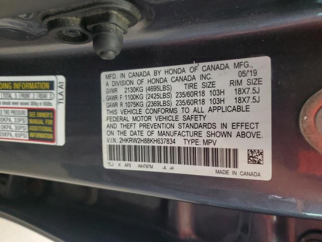 2HKRW2H88KH637834 - 2019 HONDA CR-V EXL Boz foto 13