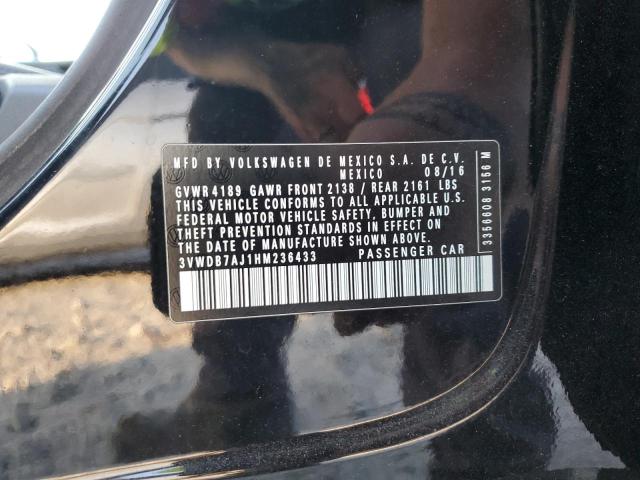 3VWDB7AJ1HM236433 - 2017 VOLKSWAGEN JETTA SE BLACK photo 12