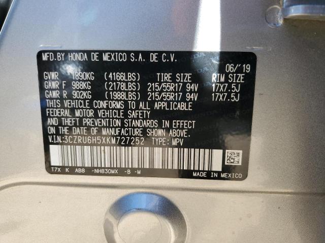 3CZRU6H5XKM727252 - 2019 HONDA HR-V EX SILVER photo 13