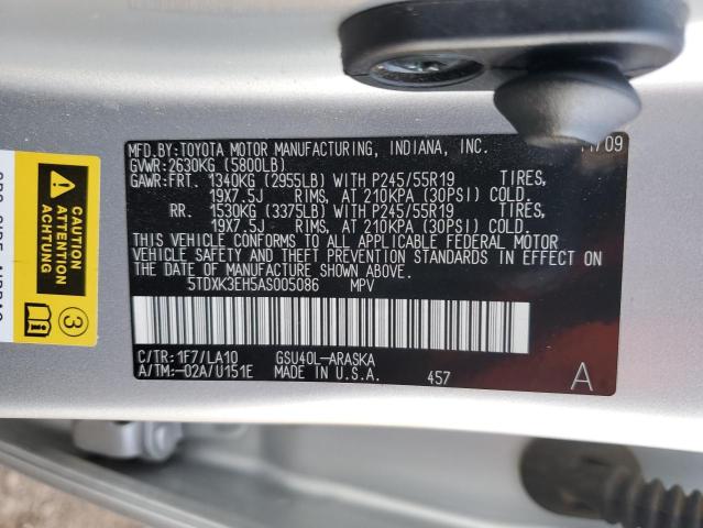 5TDXK3EH5AS005086 - 2010 TOYOTA HIGHLANDER SPORT SILVER photo 12