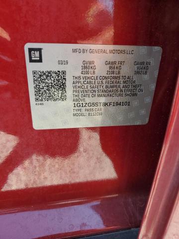 1G1ZG5ST8KF194101 - 2019 CHEVROLET MALIBU RS 红色 照片 12