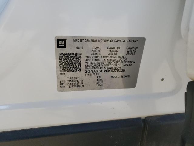 2GNAXSEV6K6270125 - 2019 CHEVROLET EQUINOX LS WHITE photo 13