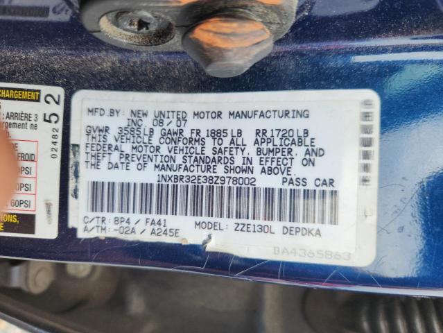 1NXBR32E38Z978002 - 2008 TOYOTA COROLLA CE BLUE photo 13