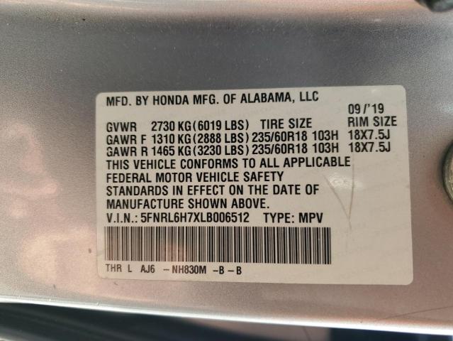 5FNRL6H7XLB006512 - 2020 HONDA ODYSSEY EXL SILVER photo 13