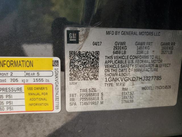 1GNKVGKD7HJ327785 - 2017 CHEVROLET TRAVERSE LT გრაფიტი ფოტო 13