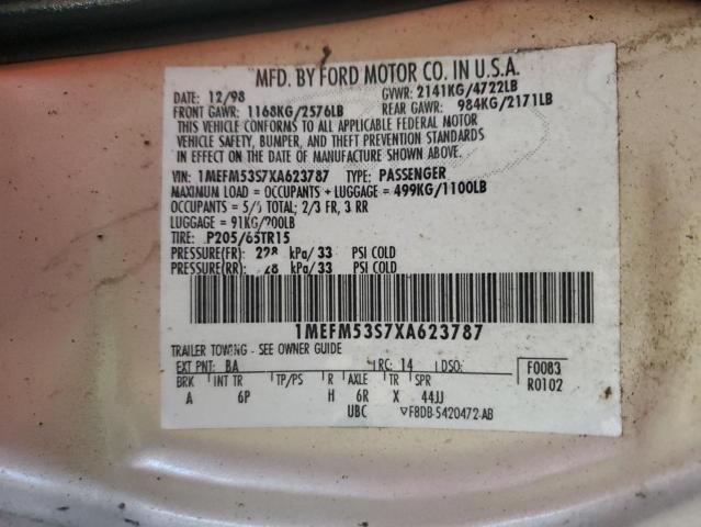 1MEFM53S7XA623787 - 1999 MERCURY SABLE LS Коричневый фото 12