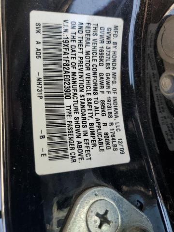 19XFA1F82AE023900 - 2010 HONDA CIVIC EX BLACK photo 12
