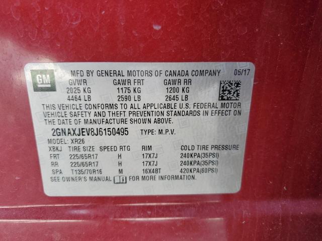 2GNAXJEV8J6150495 - 2018 CHEVROLET EQUINOX LT წითელი ფოტო 12