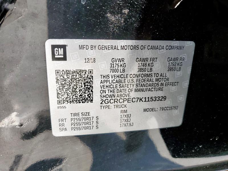 2GCRCPEC7K1153329 - 2019 CHEVROLET SILVERADO C1500 LT Siyah fotoğraf 12