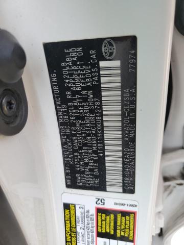 4T1B11HKXKU842787 - 2019 TOYOTA CAMRY L WHITE photo 12