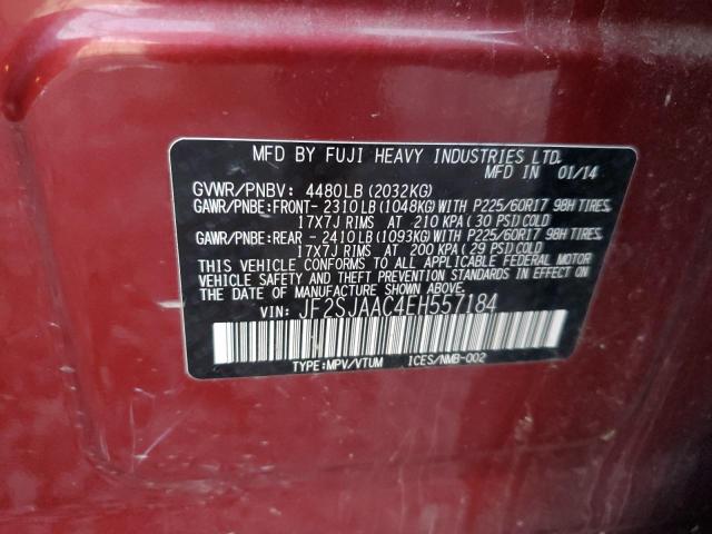 JF2SJAAC4EH557184 - 2014 SUBARU FORESTER 2.5I RED photo 12