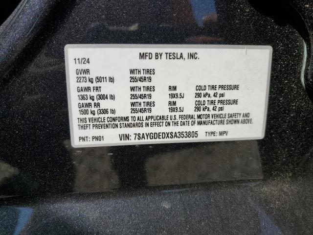 7SAYGDEDXSA353805 - 2025 TESLA MODEL Y GRAY photo 12