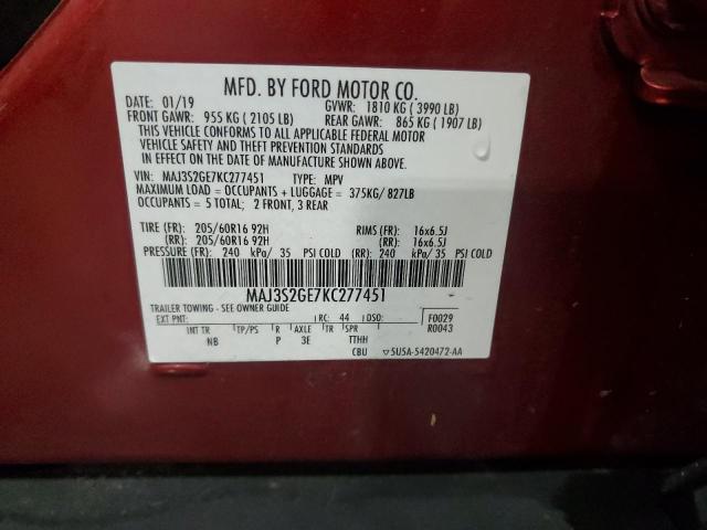 MAJ3S2GE7KC277451 - 2019 FORD ECOSPORT SE Czerwony zdjęcie 13