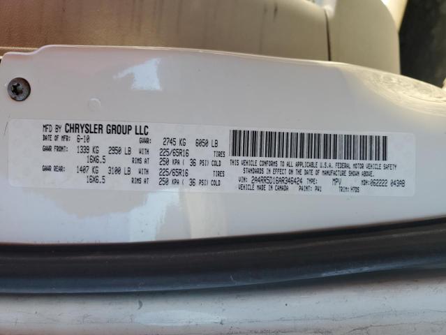 2A4RR5D16AR346424 - 2010 CHRYSLER TOWN & COU TOURING WHITE photo 13